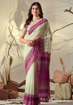Pista green soft georgette saree with artistic digital border & tasseled pallu | designer printed saree with blouse 1