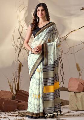 Pista green elegant printed georgette contemporary saree for daily wear with matching blouse 1
