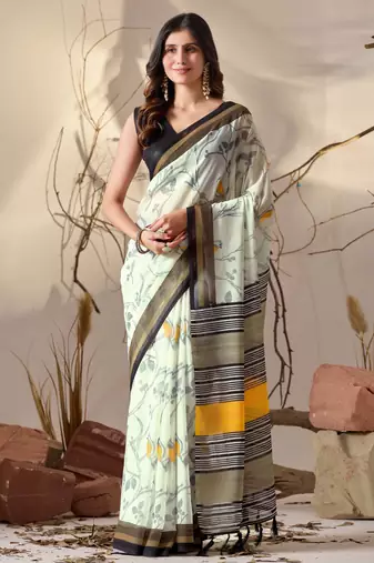 Pista green elegant printed georgette contemporary saree for daily wear with matching blouse