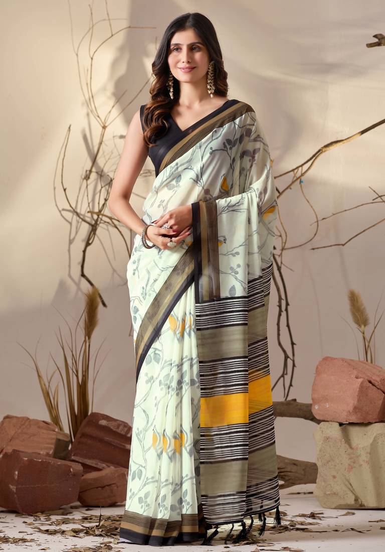 Pista green elegant printed georgette contemporary saree for daily wear with matching blouse