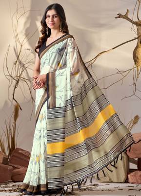 Pista green elegant printed georgette contemporary saree for daily wear with matching blouse 2