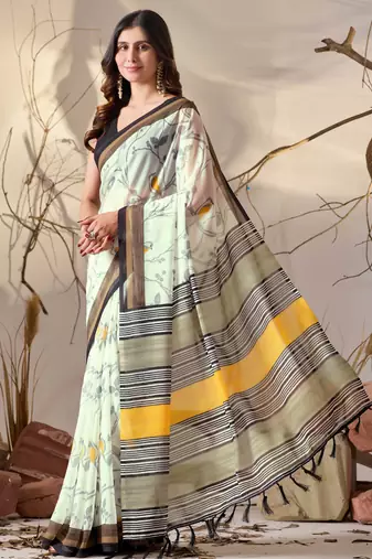 Pista green elegant printed georgette contemporary saree for daily wear with matching blouse