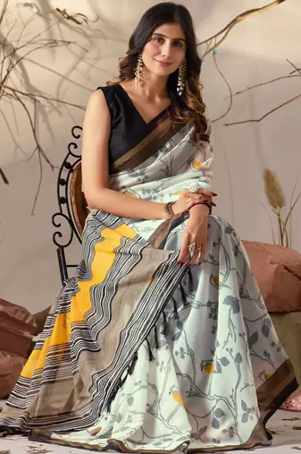 Pista green elegant printed georgette contemporary saree for daily wear with matching blouse