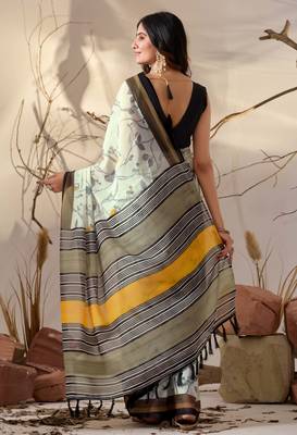 Pista green elegant printed georgette contemporary saree for daily wear with matching blouse 4