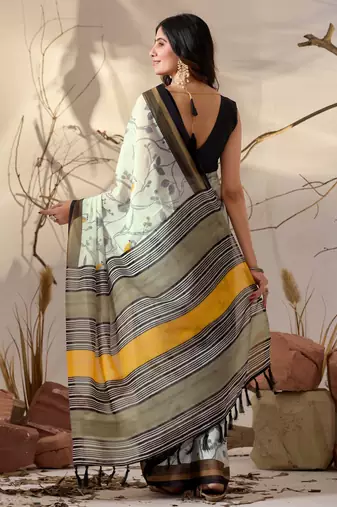 Pista green elegant printed georgette contemporary saree for daily wear with matching blouse