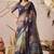 Deep navy linen cotton digital floral printed saree with patola style border & matching contrast blouse