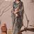 Light grey linen cotton saree with digital floral print & patola style border | printed saree with blouse