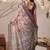 Mauve linen cotton printed saree with floral & geometric digital design and patola style border with blouse
