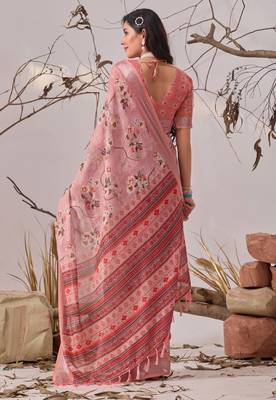 Mauve linen cotton saree with digital floral print & patola border | elegant printed saree with blouse 4