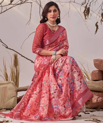 Rose linen cotton digital floral printed saree with patola border & matching blouse 3