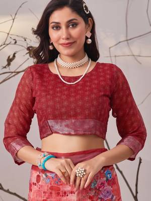 Rose linen cotton digital floral printed saree with patola border & matching blouse 5