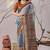 Blue digital printed linen cotton floral saree with blouse – designer festive wear