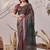 Dark brown linen cotton digital patola printed saree with designer pallu & matching blouse piece