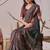 Dark brown linen cotton digital patola printed saree with designer pallu & matching blouse piece