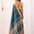 Teal banarasi silk saree with tribal art print & rich zari border | festival wear soft lichi silk saree with blouse