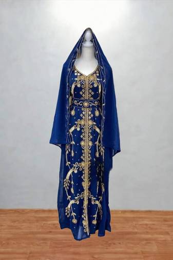 Royal Blue Embroidered Kaftan with Dupatta