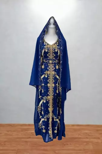 Royal Blue Embroidered Kaftan with Dupatta