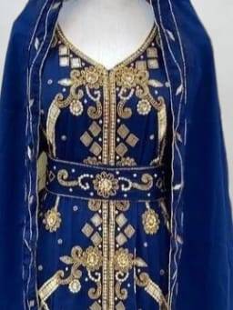 Royal Blue Embroidered Kaftan with Dupatta 2