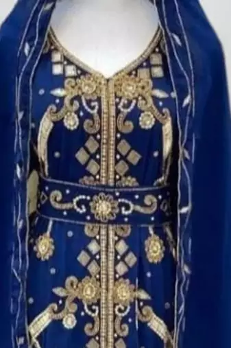 Royal Blue Embroidered Kaftan with Dupatta