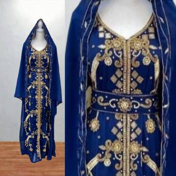 Royal Blue Embroidered Kaftan with Dupatta 3