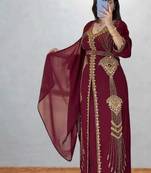 Maroon Embroidered Kaftan Dress with Dupatta