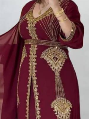 Maroon Embroidered Kaftan Dress with Dupatta 2