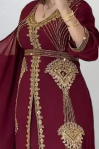 Maroon Embroidered Kaftan Dress with Dupatta