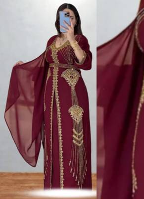 Maroon Embroidered Kaftan Dress with Dupatta 3