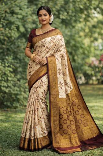 Banarasi Soft Silk Maroon & Gold Zari Woven Saree With blouse Set