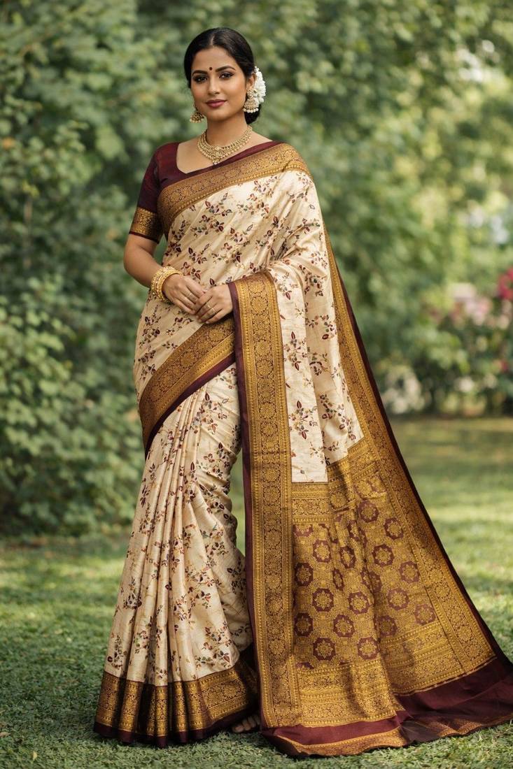 Banarasi Soft Silk Maroon & Gold Zari Woven Saree With blouse Set