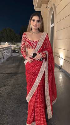 Georgette Sequnce Work Women's saree With Blouse Set 1