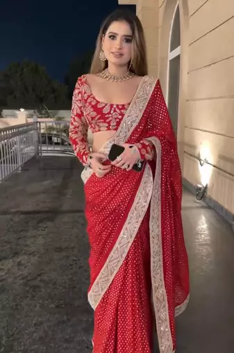 Georgette Sequnce Work Women's saree With Blouse Set