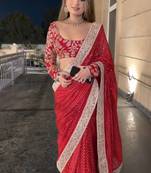 Georgette Sequnce Work Women's saree With Blouse Set