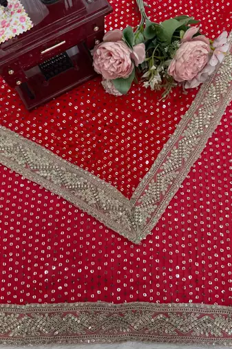 Georgette Sequnce Work Women's saree With Blouse Set