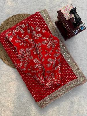 Georgette Sequnce Work Women's saree With Blouse Set 5