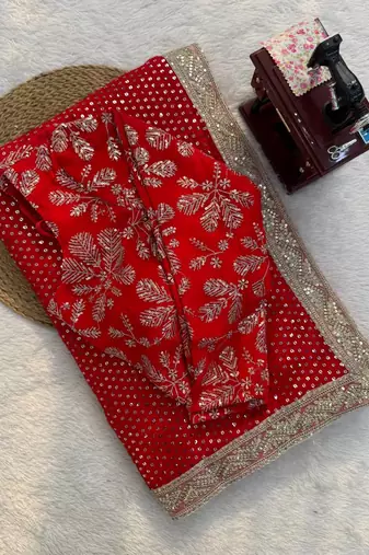 Georgette Sequnce Work Women's saree With Blouse Set