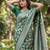 Green Raw Silk Saree with Silver Zari & Multicolor Woven Work | Festive Wear