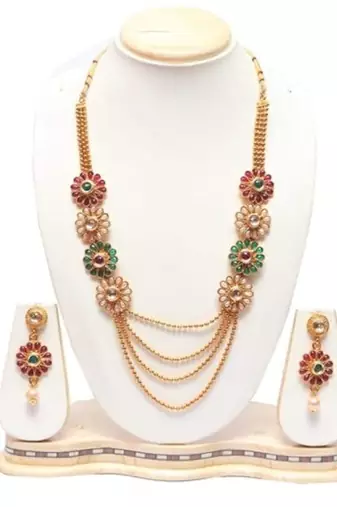 copper alloy multicolour necklace set with floral work