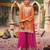 Orange embroidered chinon free size stitched palazzo style salwar suit