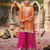 Orange embroidered chinon free size stitched palazzo style salwar suit