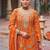 Orange embroidered chinon free size stitched palazzo style salwar suit