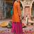 Orange embroidered chinon free size stitched palazzo style salwar suit