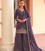 Lilac ethnic wear ready made chinon suit for women
