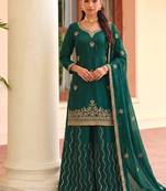 Green ethnic wear ready made chinon suit for women