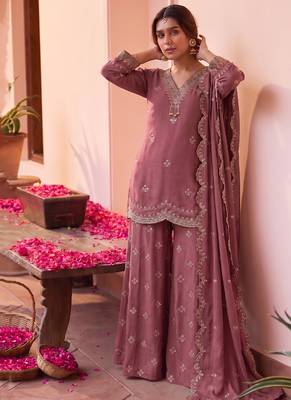 Roman silk pallazo suit for women wedding wear pink 1