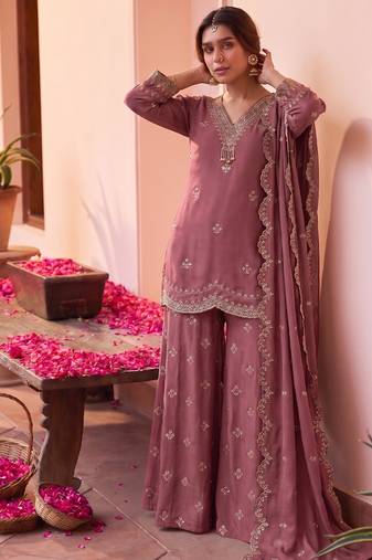 Roman silk pallazo suit for women wedding wear pink