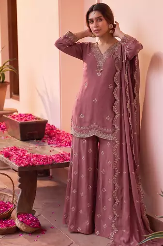 Roman silk pallazo suit for women wedding wear pink
