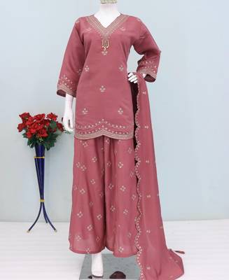 Roman silk pallazo suit for women wedding wear pink 2