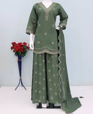 Roman silk pallazo suit for women wedding wear green 2