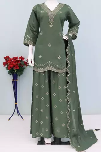 Roman silk pallazo suit for women wedding wear green